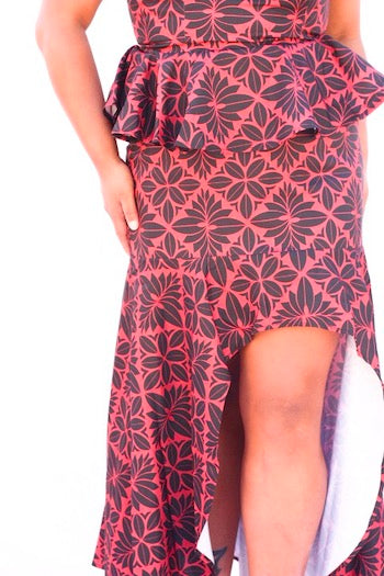 EC PEPLUM FRILL DRESS RED